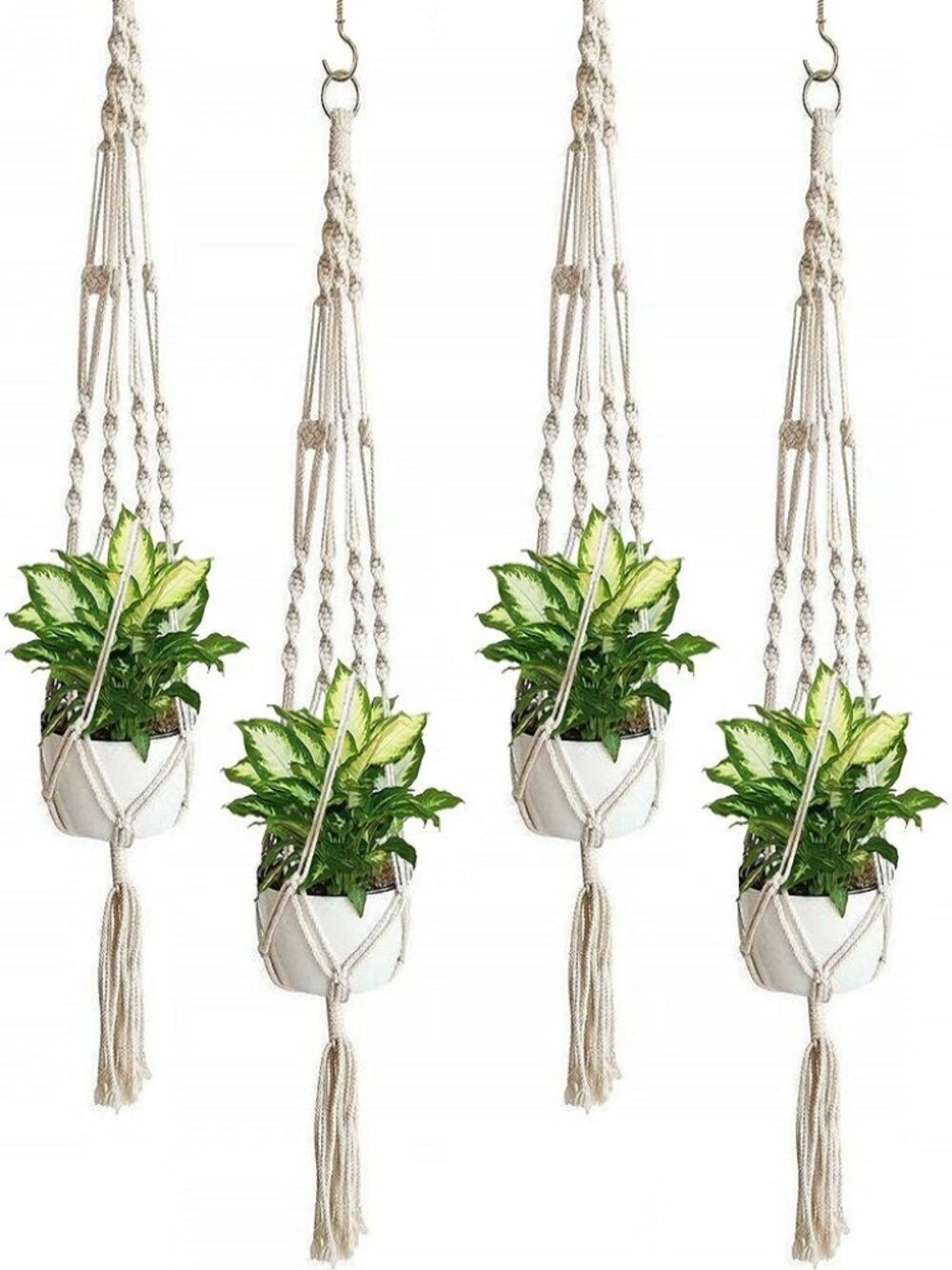 2-Pack Macrame Jute Plant Hangers 41” Large Boho Style Pot Holders - Picture 7 of 12
